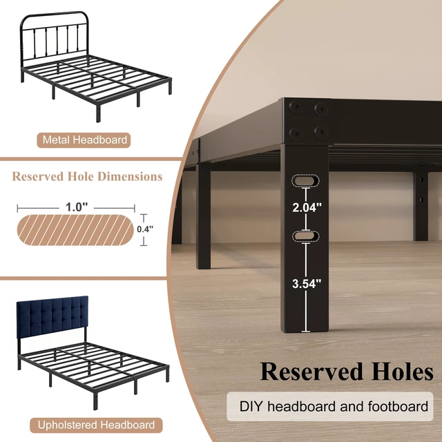 Alt view image 3 of 7 - 10 Inch Queen Bed Frame, Queen Size Bed Frame No Box Spring Needed | Heavy Duty Metal Platform Mattress Foundation with Steel Slats, Non-slip Noise Free Easy Assembly Black