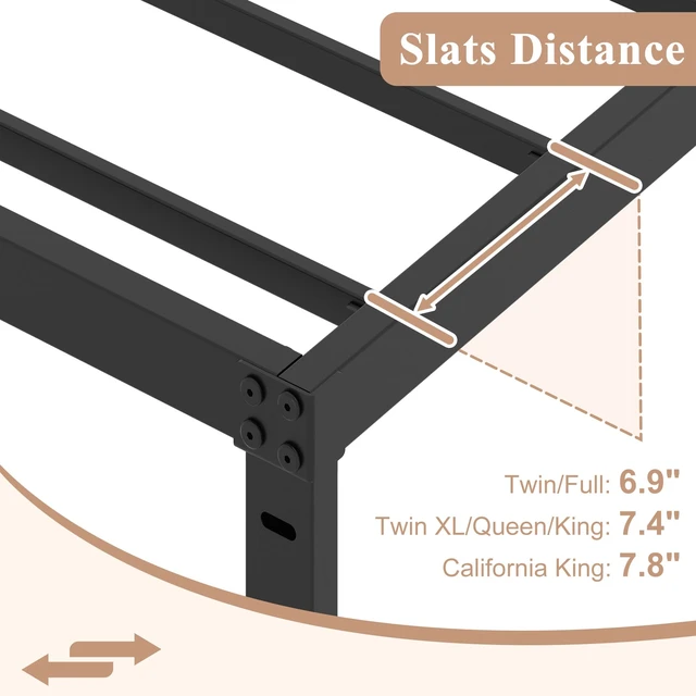 Alt view image 4 of 7 - 10 Inch Queen Bed Frame, Queen Size Bed Frame No Box Spring Needed | Heavy Duty Metal Platform Mattress Foundation with Steel Slats, Non-slip Noise Free Easy Assembly Black