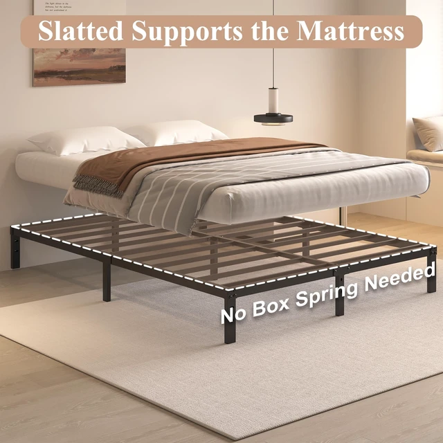 Alt view image 7 of 7 - 10 Inch Queen Bed Frame, Queen Size Bed Frame No Box Spring Needed | Heavy Duty Metal Platform Mattress Foundation with Steel Slats, Non-slip Noise Free Easy Assembly Black
