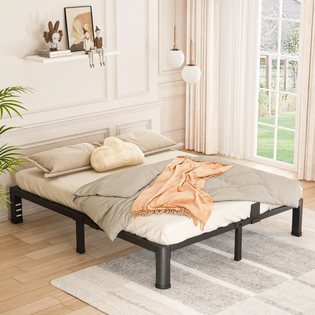 Alt view image 2 of 7 - 10 Inch Low Bed Frame Queen with Round Corner Legs,3500 LBS Heavy Duty Low Profile Queen Bed Frame Metal Platform, No Box Spring Needed, Easy Assembly, Noise-Free, Headboard Compatible,Black