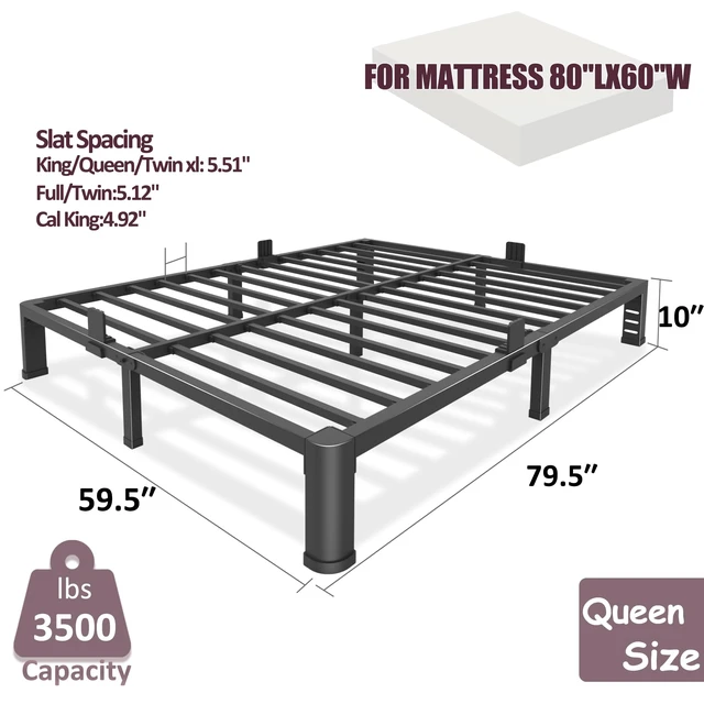 Alt view image 3 of 7 - 10 Inch Low Bed Frame Queen with Round Corner Legs,3500 LBS Heavy Duty Low Profile Queen Bed Frame Metal Platform, No Box Spring Needed, Easy Assembly, Noise-Free, Headboard Compatible,Black