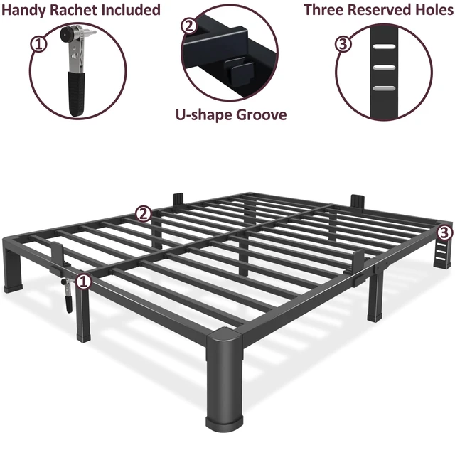 Alt view image 4 of 7 - 10 Inch Low Bed Frame Queen with Round Corner Legs,3500 LBS Heavy Duty Low Profile Queen Bed Frame Metal Platform, No Box Spring Needed, Easy Assembly, Noise-Free, Headboard Compatible,Black