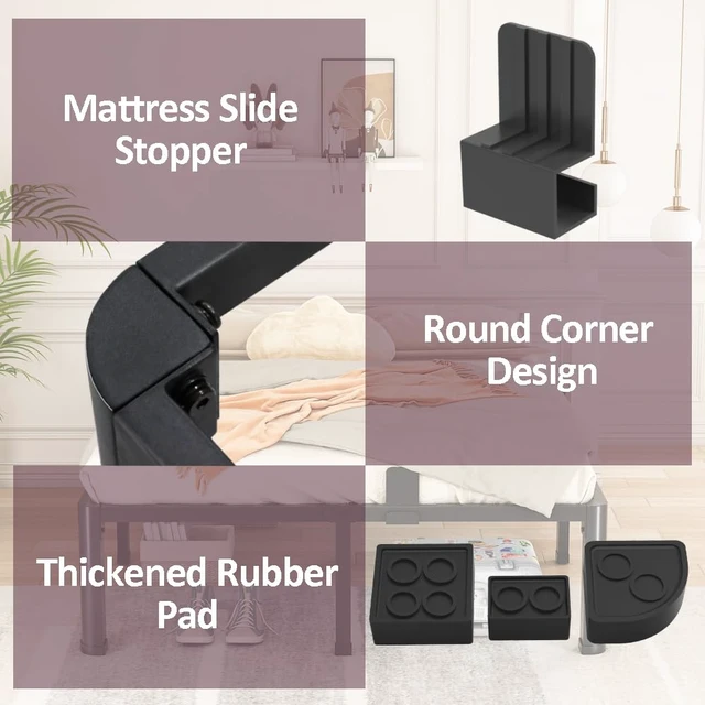 Alt view image 5 of 7 - 10 Inch Low Bed Frame Queen with Round Corner Legs,3500 LBS Heavy Duty Low Profile Queen Bed Frame Metal Platform, No Box Spring Needed, Easy Assembly, Noise-Free, Headboard Compatible,Black