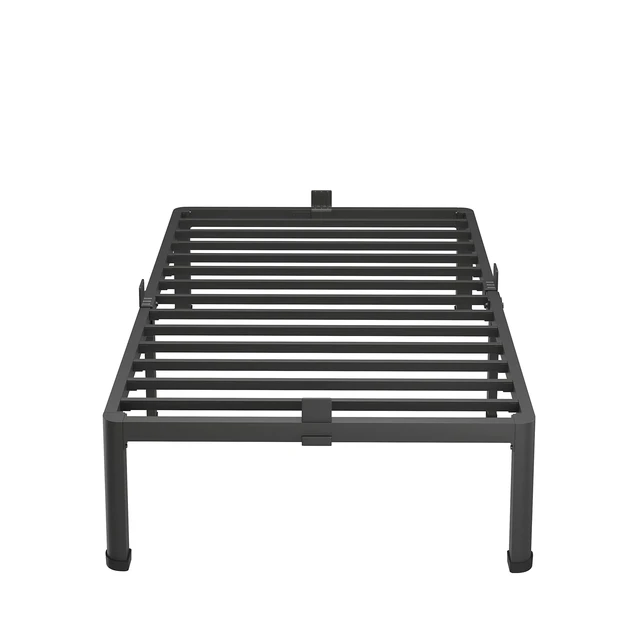Alt view image 6 of 7 - 18 Inch Twin Bed Frames with Round Corner Legs Mattress Slide Stopper | No Box Spring Needed, Heavy Duty Metal Platform Bed Frame, 16.6" Storage Space, 3000 LBS Steel Slats Support, Easy Assembly