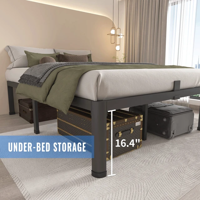 Alt view image 4 of 7 - 18 Inch Twin Bed Frames with Round Corner Legs Mattress Slide Stopper | No Box Spring Needed, Heavy Duty Metal Platform Bed Frame, 16.6" Storage Space, 3000 LBS Steel Slats Support, Easy Assembly