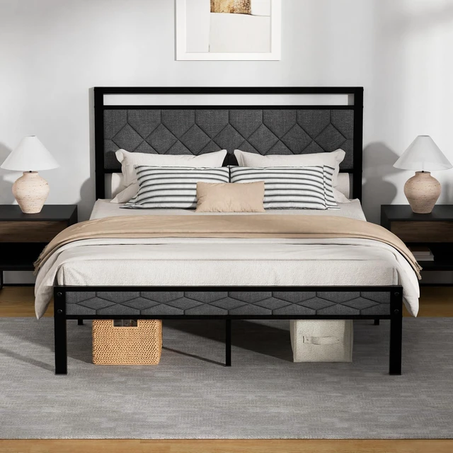 Main image of Easy Assembly Upholstered Queen Bed Frame&Soft Padded Headboard | Metal Platform Bed Frame,Modern Linen Fabric,Soft Padded Headboard,Noise-Free Sturdy Metal Support,No Box Spring Needed