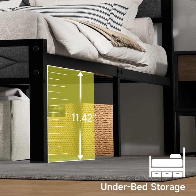Alt view image 5 of 7 - Easy Assembly Upholstered Queen Bed Frame&Soft Padded Headboard | Metal Platform Bed Frame,Modern Linen Fabric,Soft Padded Headboard,Noise-Free Sturdy Metal Support,No Box Spring Needed