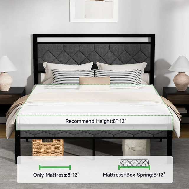 Alt view image 7 of 7 - Easy Assembly Upholstered Queen Bed Frame&Soft Padded Headboard | Metal Platform Bed Frame,Modern Linen Fabric,Soft Padded Headboard,Noise-Free Sturdy Metal Support,No Box Spring Needed