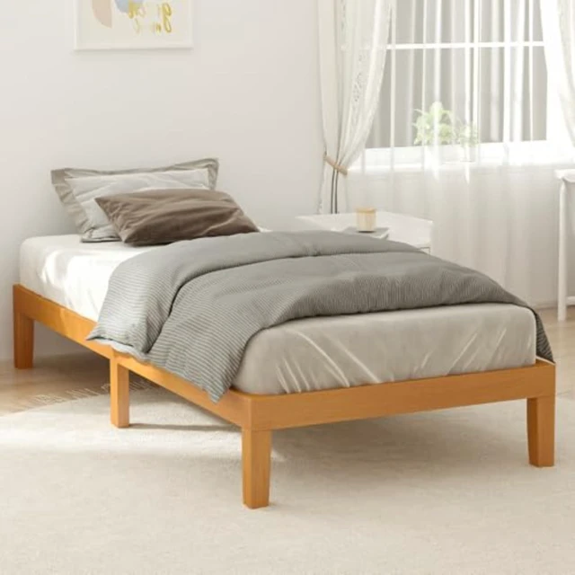 Main image of Twin Size Bed Frames, 12 Inch Height Wood Platform Bed Frame | Twin Size Bed Frame 12 Inch Platform Bedframe, 500 Lbs Capacity, Underbed Storage, No Box Spring Needed, Honey solid wood