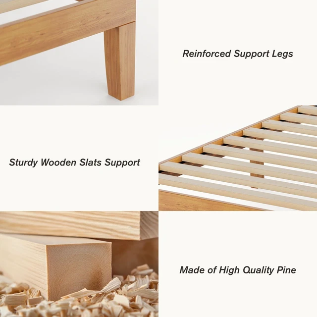Alt view image 4 of 7 - Twin Size Bed Frames, 12 Inch Height Wood Platform Bed Frame | Twin Size Bed Frame 12 Inch Platform Bedframe, 500 Lbs Capacity, Underbed Storage, No Box Spring Needed, Honey solid wood