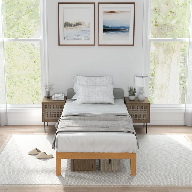 Alt view image 7 of 7 - Twin Size Bed Frames, 12 Inch Height Wood Platform Bed Frame | Twin Size Bed Frame 12 Inch Platform Bedframe, 500 Lbs Capacity, Underbed Storage, No Box Spring Needed, Honey solid wood