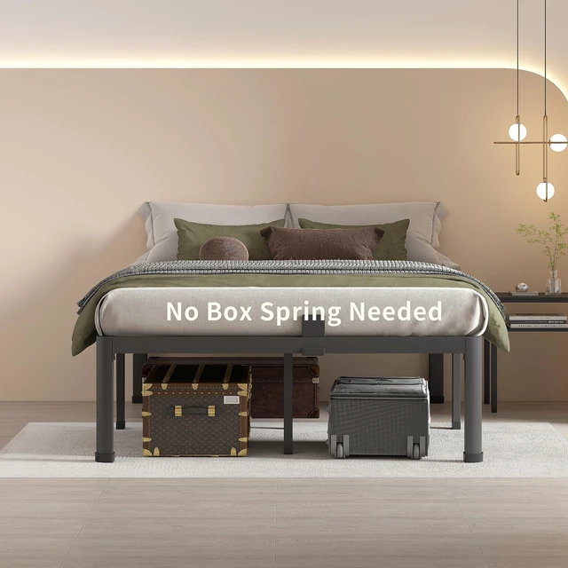 Alt view image 4 of 7 - 14 Inch Full Size Metal Platform Bed Frame with Round Corner Legs | Mattress Baffle, 3000 LBS Heavy Duty Steel Slat Support, Noise Free, No Box Spring Needed, Easy Assembly, 12.4" Storage Space