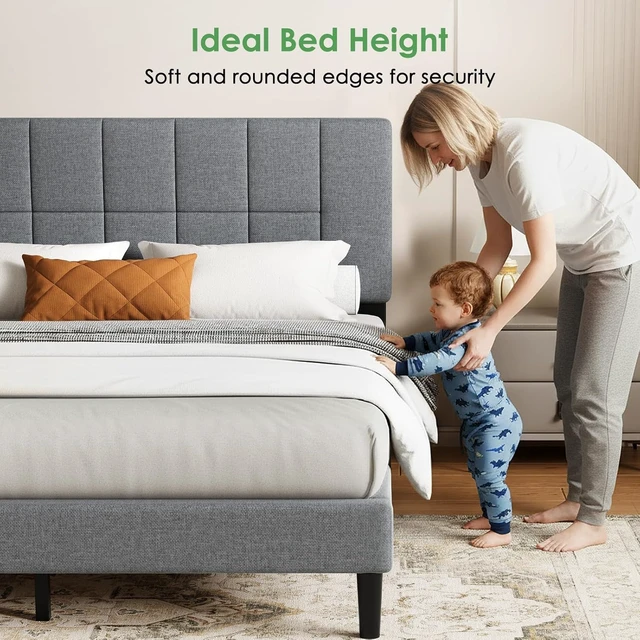 Alt view image 4 of 7 - Upholstered Queen Bed Frame with Headboard, Modern Bed Frame, Gray | Queen Platform Bed Frame, Sturdy Bed Frame with 12 slats & 1300 lbs Capacity, 6"-14" Mattress Fit, Easy Assembly, Queen Bed