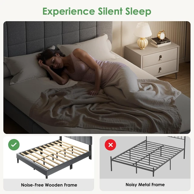 Alt view image 7 of 7 - Upholstered Queen Bed Frame with Headboard, Modern Bed Frame, Gray | Queen Platform Bed Frame, Sturdy Bed Frame with 12 slats & 1300 lbs Capacity, 6"-14" Mattress Fit, Easy Assembly, Queen Bed