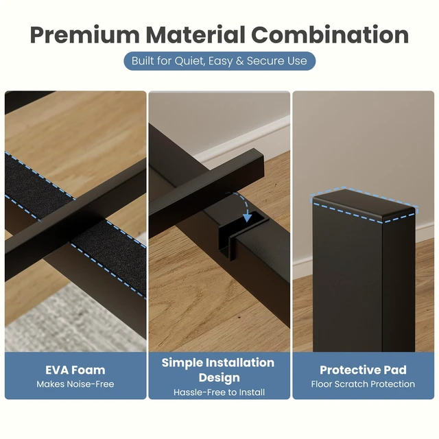 Alt view image 5 of 7 - 14 Inch Queen Bed Frame with Wood Headboard, Black | Heavy-Duty Metal Platform With 1000Lbs Capacity, No Box Spring Needed, Noise-Free, Easy Assembly Design