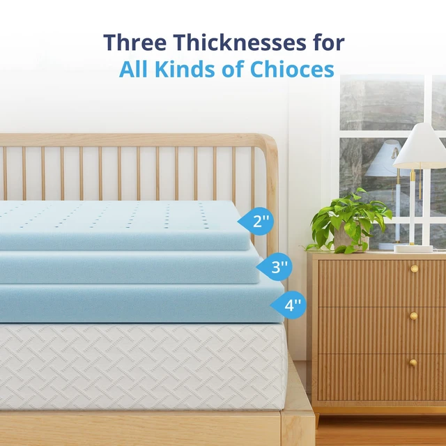 Alt view image 2 of 6 - 4 Inch King Memory Foam Mattress Topper- Cooling Gel Infused | Pressure Relieving Pad in a box, Dorm Room Essentials, CertiPUR Certified, Blue