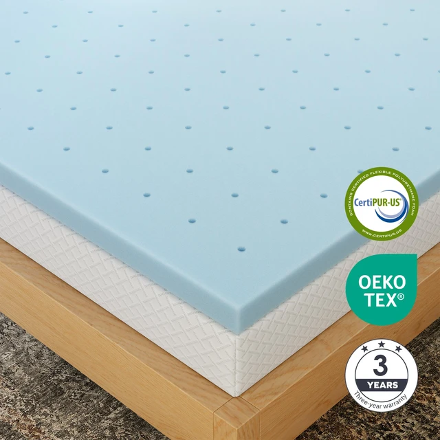 Alt view image 6 of 6 - 4 Inch King Memory Foam Mattress Topper- Cooling Gel Infused | Pressure Relieving Pad in a box, Dorm Room Essentials, CertiPUR Certified, Blue