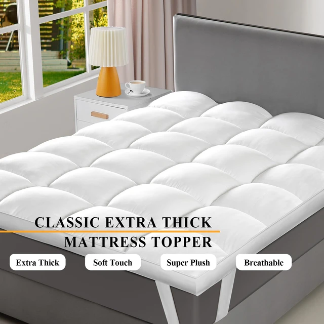 Alt view image 2 of 7 - 1400 GSM King Mattress Topper, Extra Thick Cooling Pillow Top Plush Pad | Breathable, Washable, Ultra soft, Hot sleeper, Back pain Relief, Fits 6 to 22 inches deep, Box quilted, Side sleepers