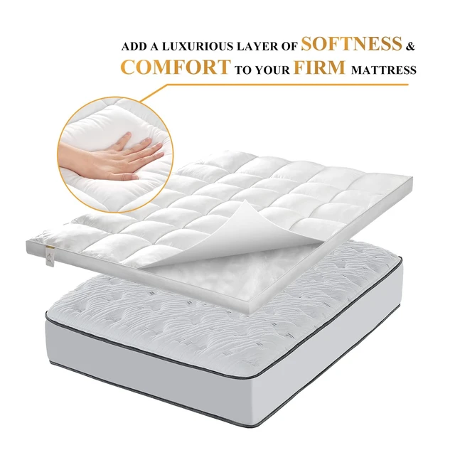 Alt view image 3 of 7 - 1400 GSM King Mattress Topper, Extra Thick Cooling Pillow Top Plush Pad | Breathable, Washable, Ultra soft, Hot sleeper, Back pain Relief, Fits 6 to 22 inches deep, Box quilted, Side sleepers