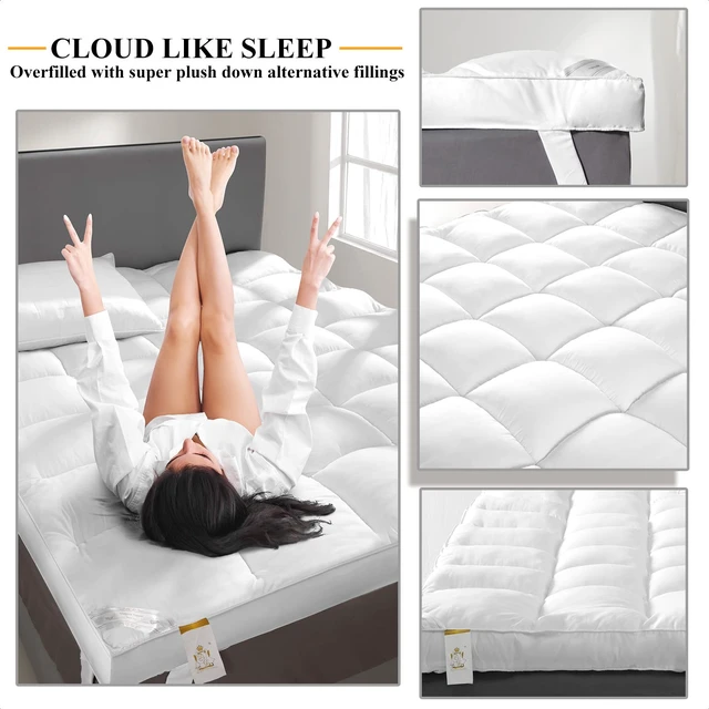 Alt view image 4 of 7 - 1400 GSM King Mattress Topper, Extra Thick Cooling Pillow Top Plush Pad | Breathable, Washable, Ultra soft, Hot sleeper, Back pain Relief, Fits 6 to 22 inches deep, Box quilted, Side sleepers