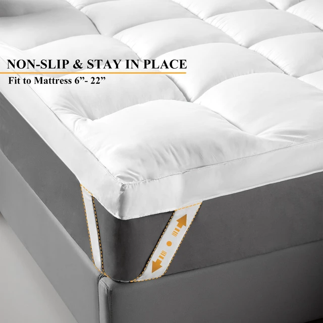 Alt view image 6 of 7 - 1400 GSM King Mattress Topper, Extra Thick Cooling Pillow Top Plush Pad | Breathable, Washable, Ultra soft, Hot sleeper, Back pain Relief, Fits 6 to 22 inches deep, Box quilted, Side sleepers