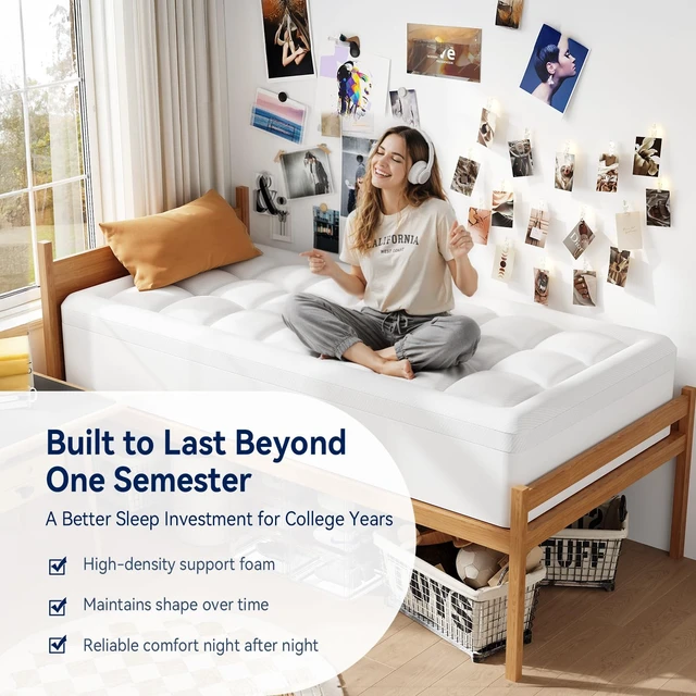 Alt view image 3 of 7 - Twin XL College Dorm Essentials 3 Inch Memory Foam Mattress Topper | Dual Layer Design, 2 Inch Cooling Gel Foam and 1 Inch Soft Pillow Top Bed Pad, Back to School, Comfortable Support