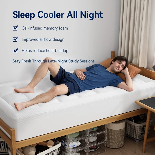 Alt view image 4 of 7 - Twin XL College Dorm Essentials 3 Inch Memory Foam Mattress Topper | Dual Layer Design, 2 Inch Cooling Gel Foam and 1 Inch Soft Pillow Top Bed Pad, Back to School, Comfortable Support
