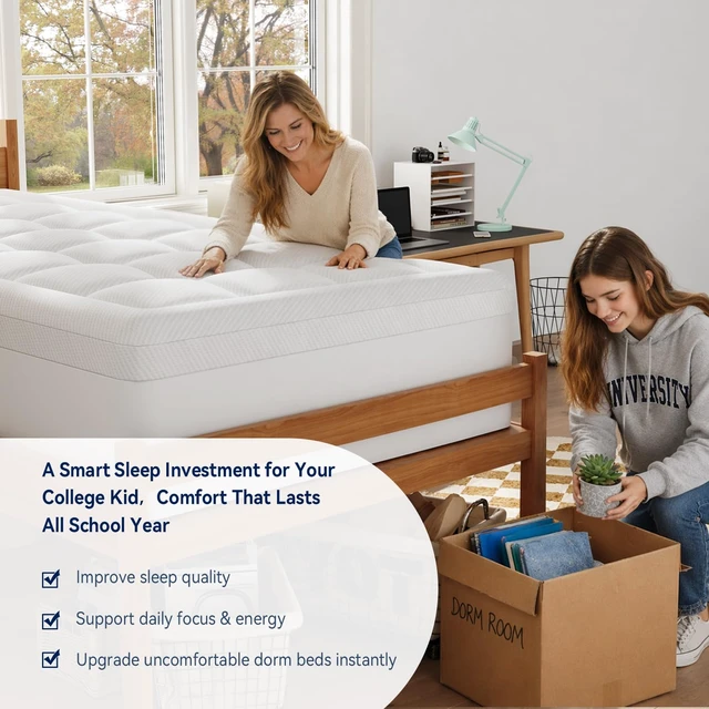 Alt view image 6 of 7 - Twin XL College Dorm Essentials 3 Inch Memory Foam Mattress Topper | Dual Layer Design, 2 Inch Cooling Gel Foam and 1 Inch Soft Pillow Top Bed Pad, Back to School, Comfortable Support
