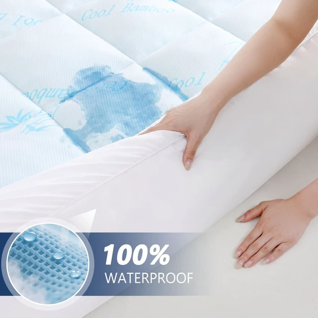 Alt view image 5 of 7 - 100% Waterproof Queen Mattress Topper, Viscose Derived from Bamboo | Cooling Pillow Top Memory Foam Mattress Topper for Hot Sleepers, Deep Pocket Fits 8-21 Inch
