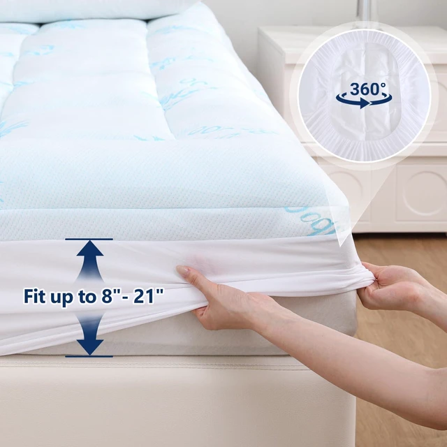 Alt view image 7 of 7 - 100% Waterproof Queen Mattress Topper, Viscose Derived from Bamboo | Cooling Pillow Top Memory Foam Mattress Topper for Hot Sleepers, Deep Pocket Fits 8-21 Inch