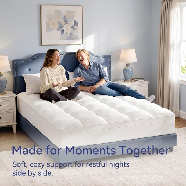 Alt view image 2 of 7 - King Mattress Topper, Extra Thick Pillow Top Mattress Pad Cover | Plush soft breathable bed topper for back pain relief, with elastic deep pocket and overfilled down alternative filling