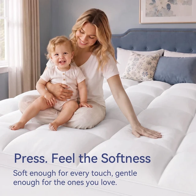 Alt view image 3 of 7 - King Mattress Topper, Extra Thick Pillow Top Mattress Pad Cover | Plush soft breathable bed topper for back pain relief, with elastic deep pocket and overfilled down alternative filling