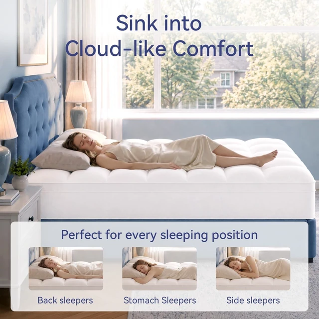 Alt view image 5 of 7 - King Mattress Topper, Extra Thick Pillow Top Mattress Pad Cover | Plush soft breathable bed topper for back pain relief, with elastic deep pocket and overfilled down alternative filling