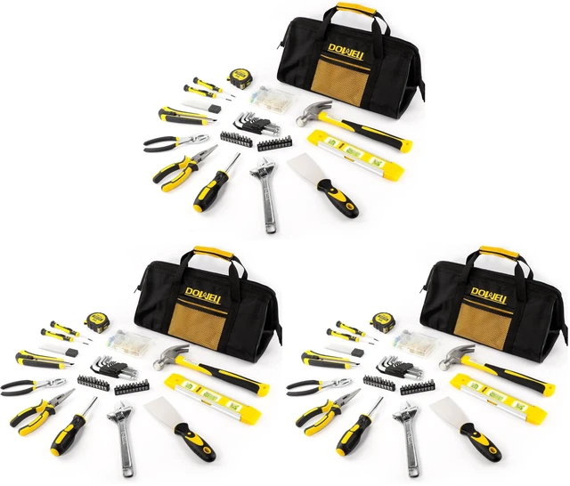 Main image of 146PCS Homeowner Tool Set, Household Repairing Tool Kit with 14-Inch Wide Mouth Open Storage Tool Bag (Pack of 3)