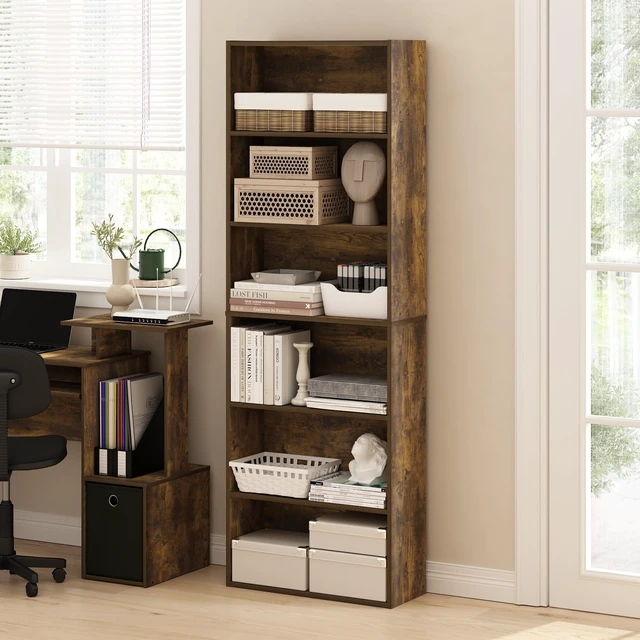 Alt view image 2 of 7 - Jaya Simply Home Free Standing 6-Tier Open Storage Bookcase, Amber Pine