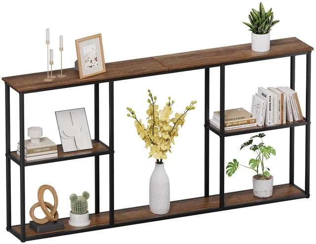 Main image of 63 in Entryway Table Modern Sofa Table with Shelves Walnut | 7.9 Inch Narrow Console Table for Living Room, 63" Hallway Table for Corridor, with 3-Tier Storage