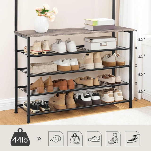 Alt view image 5 of 7 - Hall Tree, Coat Rack with Shoe Rack, 39.4" Hall Tree with Bench, 5 Tier Shoe Storage Organizer with 9 Hooks for Entryway, Closet, Sturdy, Industrial, Greige and Black BG801MT01