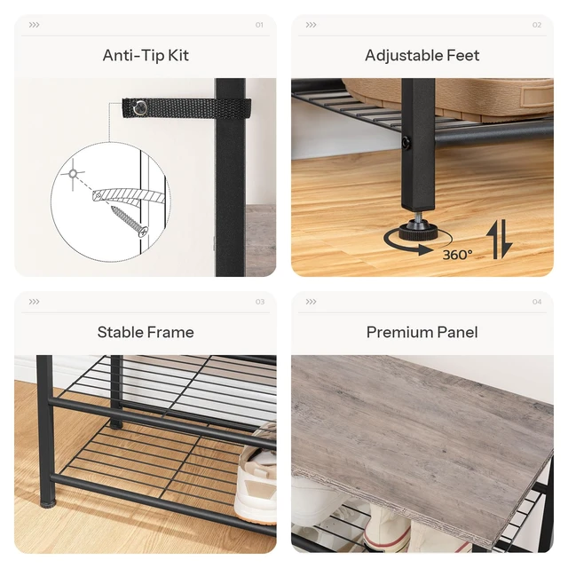 Alt view image 6 of 7 - Hall Tree, Coat Rack with Shoe Rack, 39.4" Hall Tree with Bench, 5 Tier Shoe Storage Organizer with 9 Hooks for Entryway, Closet, Sturdy, Industrial, Greige and Black BG801MT01