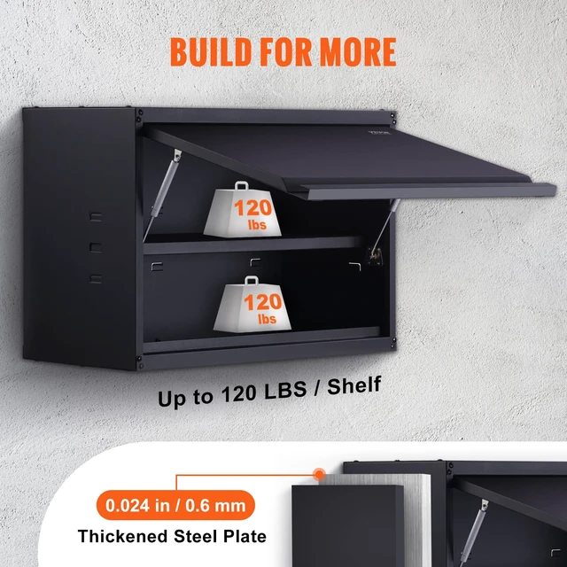 Alt view image 3 of 7 - Metal Storage Cabinet, 120lbs Load Capacity per Shelf, 20'' Tall Wall-Mounted Powder-Coating Steel Garage Cabinet with Adjustable Shelf, Press to Close & Open Door Perfect for Office Garage Tool