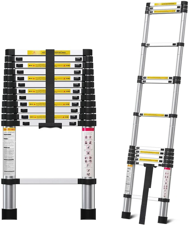 Main image of 12.5FT Telescoping Ladder- Multi-Purpose Aluminum Extension Ladder Adjustable Compact Ladder for Household, RV, Outdoor, 330lbs Max Capacity