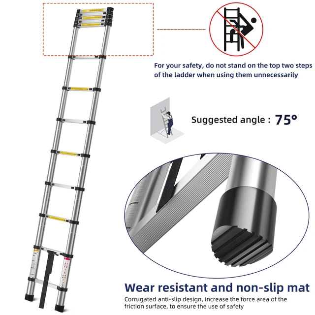 Alt view image 3 of 7 - 12.5FT Telescoping Ladder- Multi-Purpose Aluminum Extension Ladder Adjustable Compact Ladder for Household, RV, Outdoor, 330lbs Max Capacity