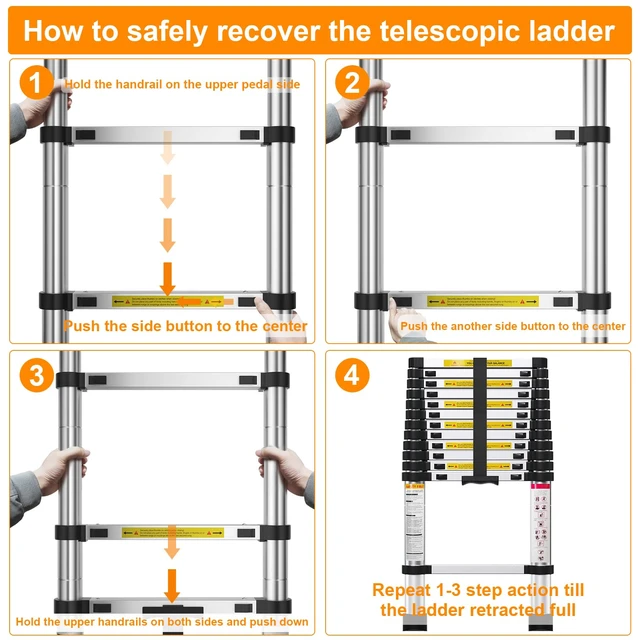 Alt view image 5 of 7 - 12.5FT Telescoping Ladder- Multi-Purpose Aluminum Extension Ladder Adjustable Compact Ladder for Household, RV, Outdoor, 330lbs Max Capacity