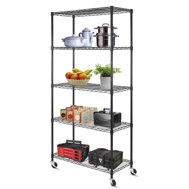 Alt view image 2 of 7 - 5 Tier Shelf Shelving Unit with Wheels,Adjustable Metal Shelves for Storage, NSF Wire Shelving Rack,350lbs Loading Capacity Per Shelf Storage Shelves for Kitchen Garage, 36" D x 16" W x 75" H