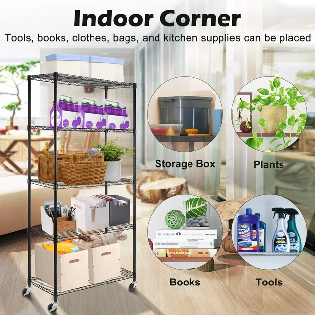 Alt view image 7 of 7 - 5 Tier Shelf Shelving Unit with Wheels,Adjustable Metal Shelves for Storage, NSF Wire Shelving Rack,350lbs Loading Capacity Per Shelf Storage Shelves for Kitchen Garage, 36" D x 16" W x 75" H
