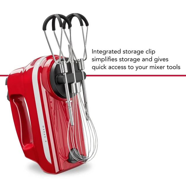 Alt view image 3 of 7 - 6 Speed Hand Mixer w/Flex Edge Beaters, KHM6118, Empire Red | 6 Speeds, Dishwasher-safe Flex Edge Beaters, Integrated storage clip. Pro whisk Attachment