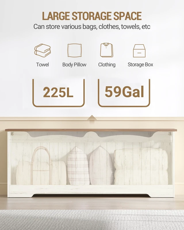Alt view image 2 of 7 - 47.2 inches Farmhouse Storage Chest | 55 Gal | Retro White | Soft-Close Hinges | Stuffed Animal and Blanket Storage for Entryway, Bedroom and Living Room | Easy Assembly | SB28614X