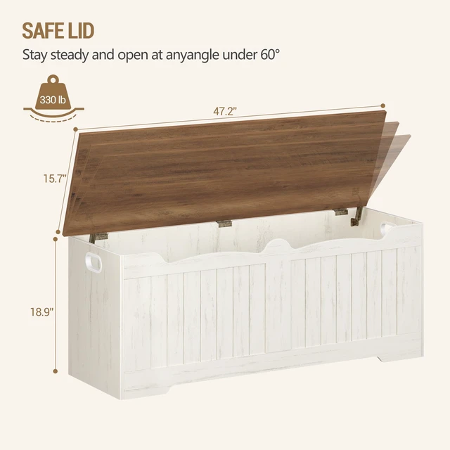 Alt view image 3 of 7 - 47.2 inches Farmhouse Storage Chest | 55 Gal | Retro White | Soft-Close Hinges | Stuffed Animal and Blanket Storage for Entryway, Bedroom and Living Room | Easy Assembly | SB28614X