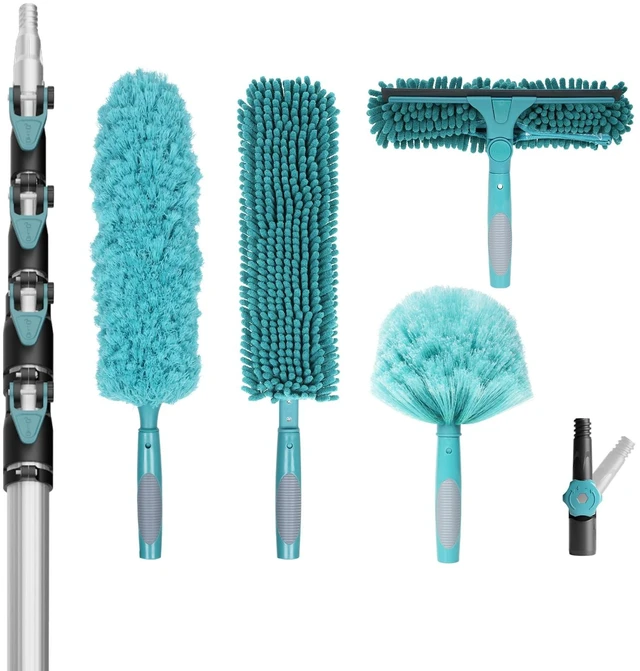 Main image of 30 Foot High Reach Duster Kit with 6-24FT Extension Pole High Ceiling Dusting and Window Cleaning Kit with Telescopic Pole Window Washer&Squeegee,Cobweb Duster,Fan Duster and Feather Duster