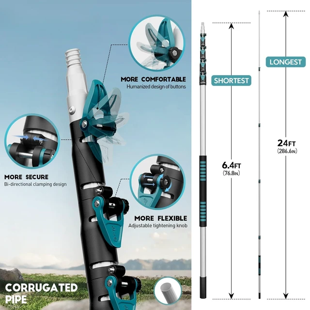 Alt view image 2 of 7 - 30 Foot High Reach Duster Kit with 6-24FT Extension Pole High Ceiling Dusting and Window Cleaning Kit with Telescopic Pole Window Washer&Squeegee,Cobweb Duster,Fan Duster and Feather Duster