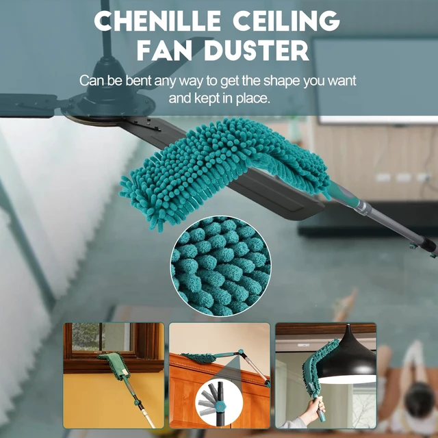 Alt view image 4 of 7 - 30 Foot High Reach Duster Kit with 6-24FT Extension Pole High Ceiling Dusting and Window Cleaning Kit with Telescopic Pole Window Washer&Squeegee,Cobweb Duster,Fan Duster and Feather Duster